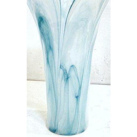 Aqua Tall 15.5” Murano Italian Blown Glass Fazzoletto Lily Vase – Aqua Alabastro Swirl For Sale - Image 8 of 14