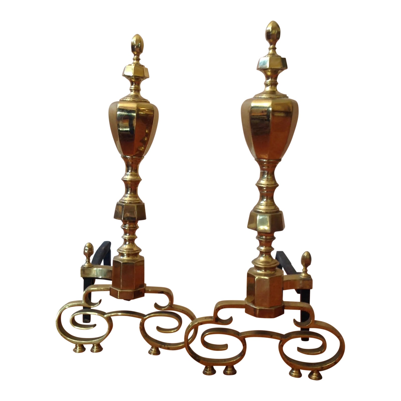 20th Century Traditional Brass Fireplace Andirons a Pair Chairish