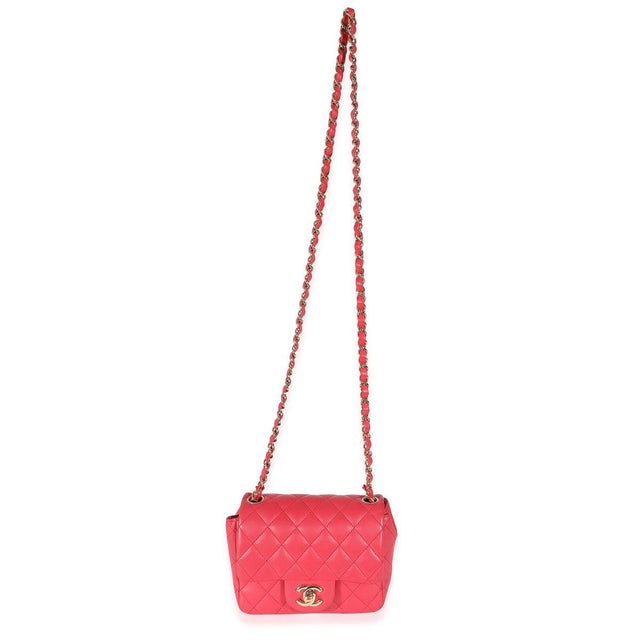 Pink Dark Pink Quilted Lambskin Mini Square Flap Bag For Sale - Image 8 of 8