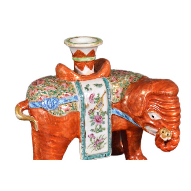 Chinese Export Porcelain Canton Famille Rose Elephant Candlestick Circa 1860 For Sale - Image 11 of 11