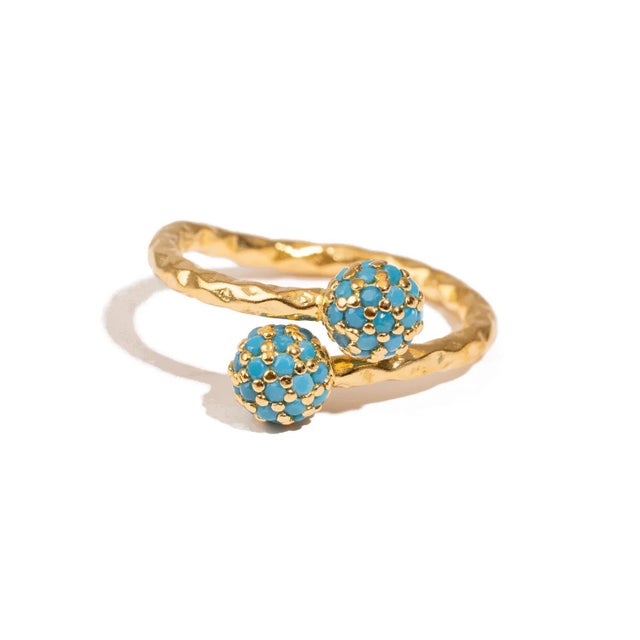 Radiant Duo Turquoise Gold Adjustable Ring, Size 8 For Sale - Image 9 of 9