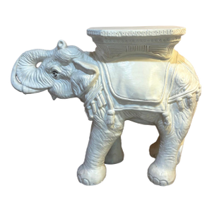 1970s White Plaster Elephant Garden Stool