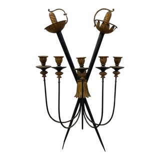 Vintage Italian Florentine Sword Gilt Tole and Metal Wall Sconce Candle For Sale
