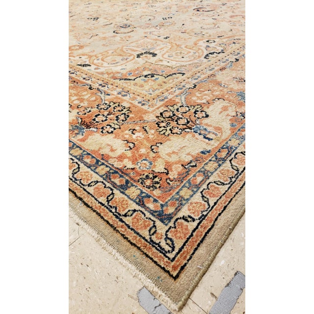 Antique Mahal Handmade Oriental Pale Green, Rust & Navy Blue Rug For Sale - Image 11 of 12