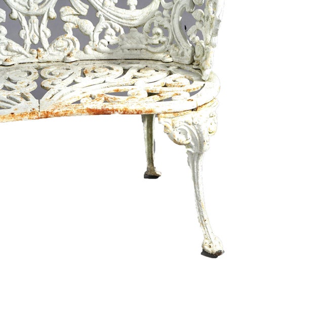 Early 20th Century Antique Painted Cast Iron Cameo & Floral Garden Settee For Sale - Image 5 of 10