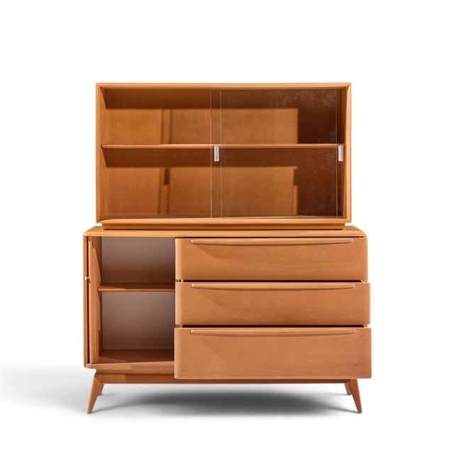 Heywood Wakefield Mid Century Champagne Tambour Door Sideboard Credenza with Hutch The credenza measures: 50 wide x 18.25...