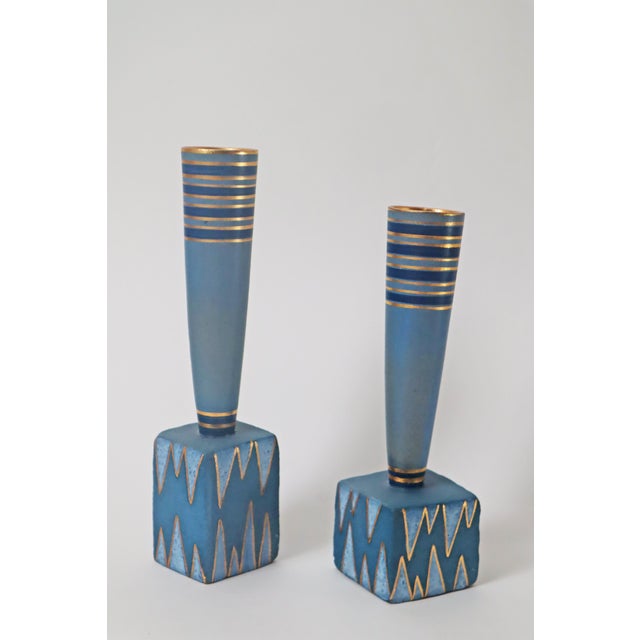 Blue Postmodern Vases in Gold-Blue by Allan Hytholm, Denmark, 1980s, Set of 2 For Sale - Image 8 of 11