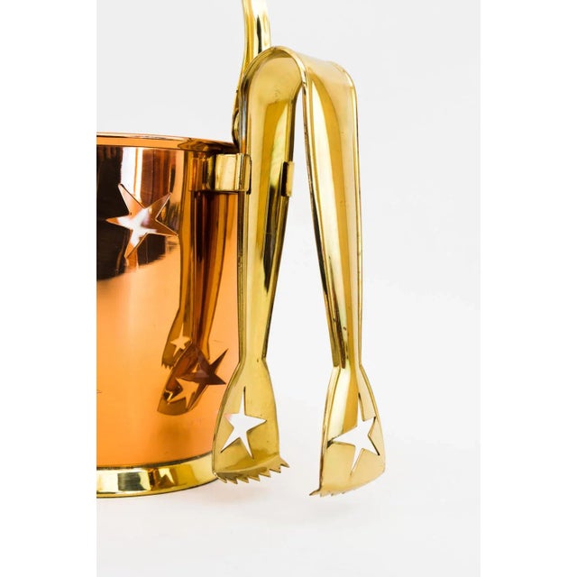 Ice Bucket with Ice Tongs in Copper and Brass and Internal Glass Cup, 1950s For Sale - Image 9 of 11