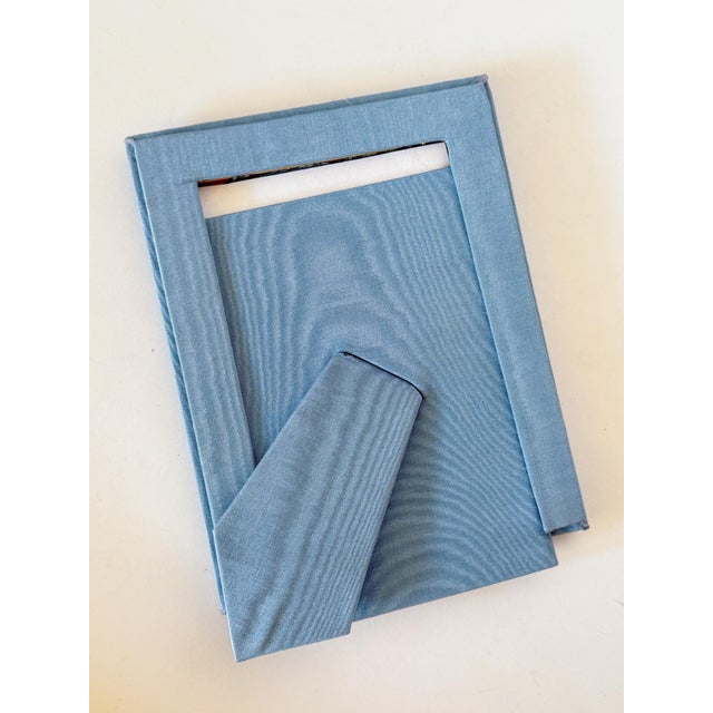1980s Vintage Moire Blue Fabric Table Top Picture Frame, 5x7 For Sale - Image 5 of 6