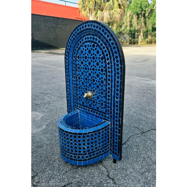 Moroccan 2 Shades of Blues Arched Moroccan Mosaic Tile Fountain For Sale - Image 3 of 6