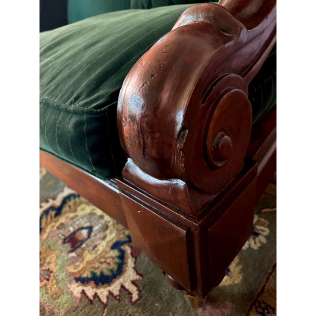 Forest Green 1990s Ralph Lauren American Oversized Velvet Green Upholstered Sofa With Scroll Wood Arms For Sale - Image 8 of 12