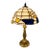 Vintage Hollywood Regency Tiffany-Style Faux Stained Glass Table Lamp, Blue & Amber Mosaic Shade For Sale