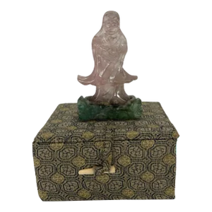 Chinese Carved Rose Quartz and Jade Immortal Figure