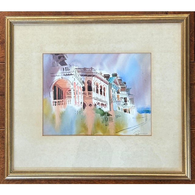Wood 1990s Rhett Thurman “Rainy Battery 11” Original Charleston Watercolor — Signed & Framed For Sale - Image 7 of 11