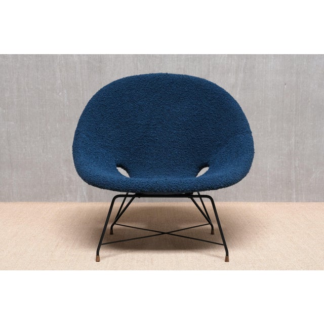 Mid-Century Modern Kosmos Lounge Chair in Teal Pierre Frey Bouclé by Augusto Bozzi for Saporiti, 1950s For Sale - Image 3 of 16