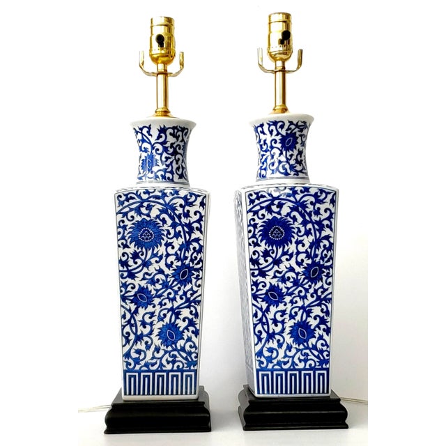 Arzbeg Porcelain Lamps Japanese White & Blue For Sale - Image 4 of 11