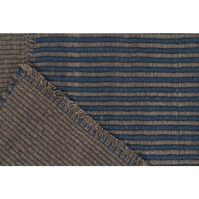 Rug & Kilim’s Contemporary Kilim in Blue and Gray With Stripes & Brown Accents For Sale In New York - Image 6 of 6