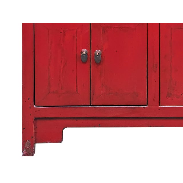 Distressed Brick Red Drawers Doors Sideboard Credenza Console Table For Sale - Image 11 of 18