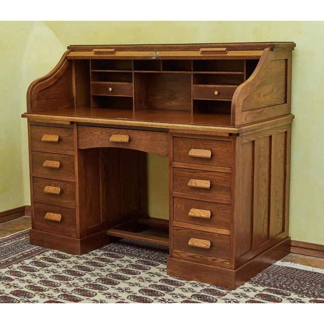 Antique American Desk with Roller Blind For Sale - Image 3 of 16