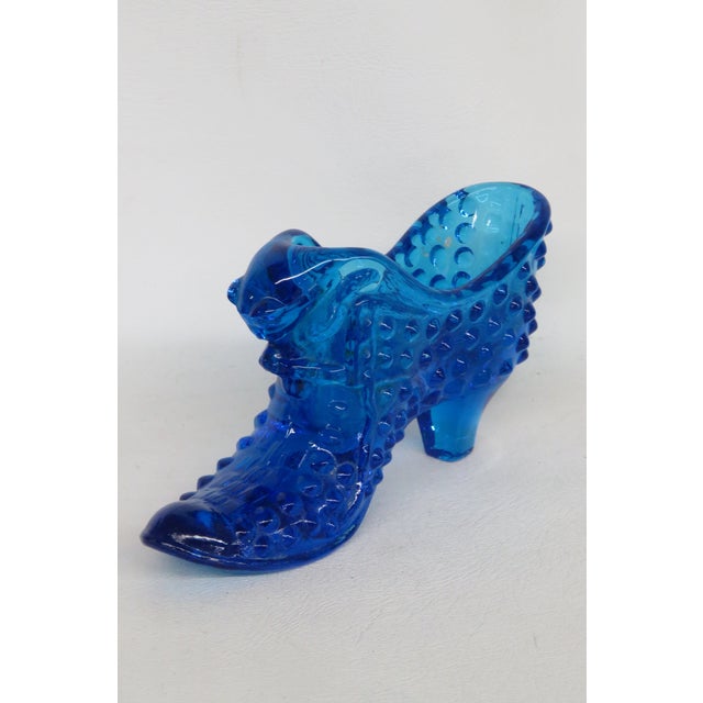 Fenton Blue Hobnail Cat Head Victorian Glass Slipper Shoe Figurine 4686b For Sale - Image 9 of 14