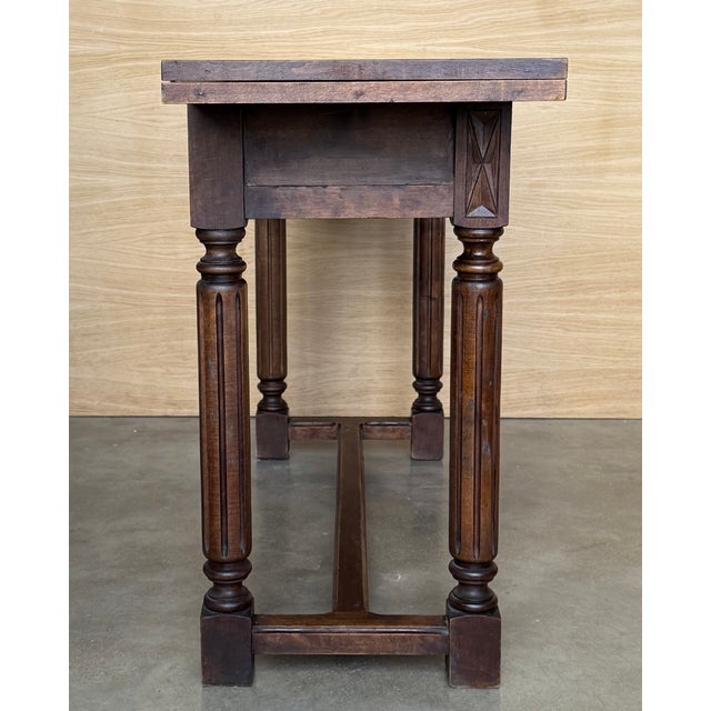 20th Century Spanish Console Fold Out Farm Table With Wood Stretcher For Sale - Image 13 of 14