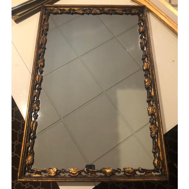 Art Deco Vintage Black & Gilt Carved Wooden Framed Mirror For Sale - Image 3 of 3