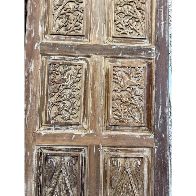 Vintage Hand-Carved Natural Wood Door – Rustic Hinged or Sliding Barn Door Panel 80x36 For Sale - Image 4 of 6