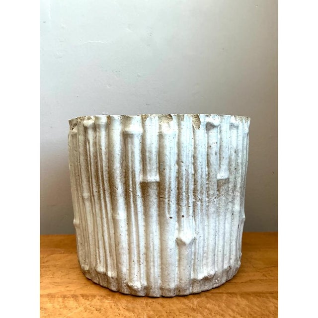 Chinoiserie Vintage Faux Bamboo White Ceramic Pot For Sale - Image 3 of 12