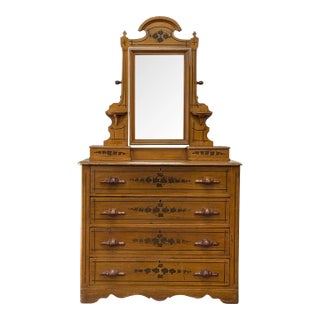 Antique Late 19th Century Pine Step Back Hand Painted Dresser With Mirror For Sale