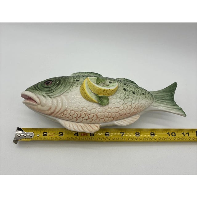 Add a touch of Mediterranean charm to your table with this beautiful vintage Vietri fish-shaped soup tureen. Handcrafted...