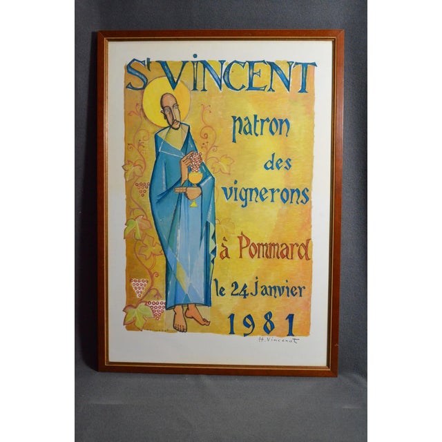 1981 Henri Vincenot Pommard Saint-Vincent Burgundy Wine Poster, Framed For Sale - Image 4 of 13