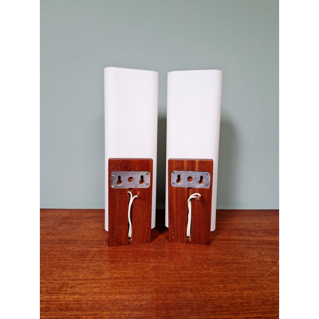 Teak and Satin White Opaline Wall Lights by Louis Kalff for Philips, 1960s, Set of 2 For Sale - Image 11 of 15
