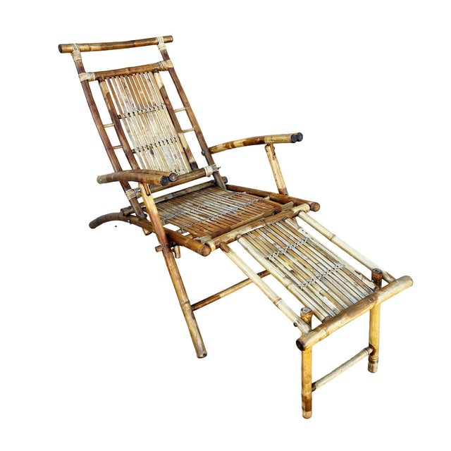 Brown Early 20th Century Restored Aesthetic Movement Tiger Bamboo Garden/Patio Fold Lounge Recliner, Pair For Sale - Image 8 of 10