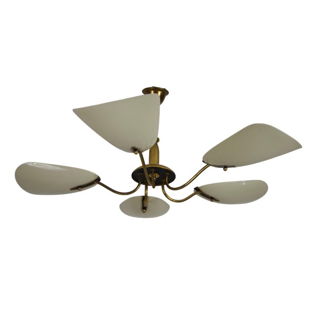 Mid-Century Italian Brass 5-Arm Sputnik Chandelier, Germany, 1950s For Sale