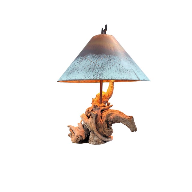 1980s Handcrafted Copper and Sonoran Desert Velvet Mesquite Wood Table Lamp - Organic Modern For Sale - Image 13 of 18