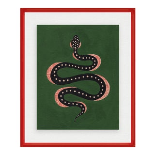 Apple the Snake by Willa Heart in Dark Red Acrylic Shadowbox, Small Art Print For Sale