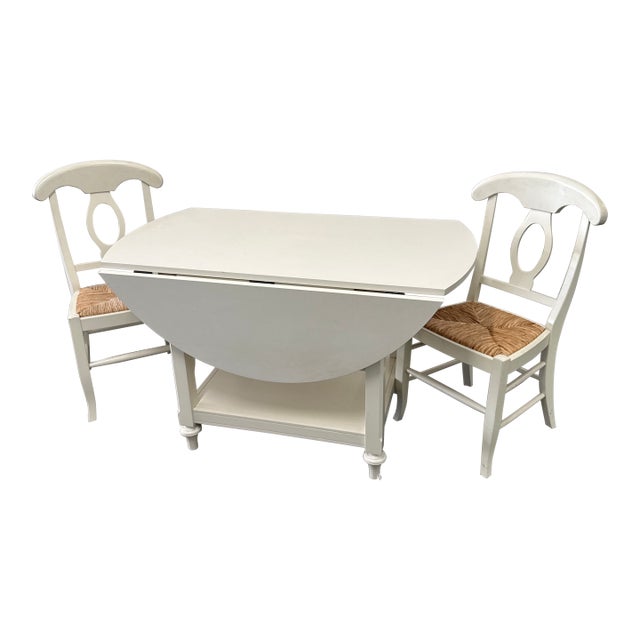 Pottery Barn Shayne Drop Leaf Table + Pair of Napoleon Side Chairs, Set of Three For Sale