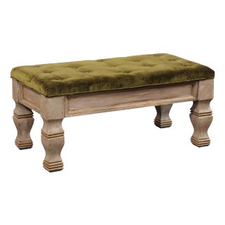 Mid 20th Century Bench With Upholstered Seat & Robust Legs For Sale