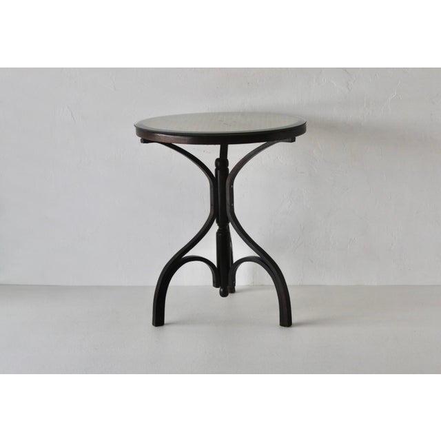 French Late 20th Century French Style Bergère Top Woven Cane Bentwood With Glass End Table For Sale - Image 3 of 12