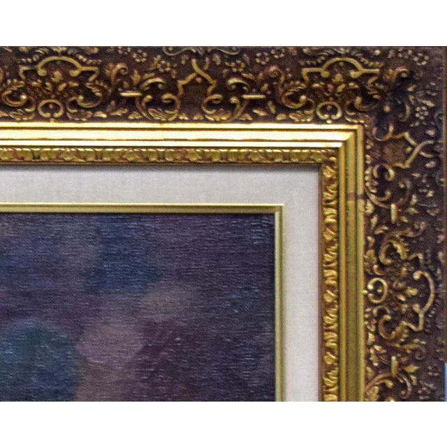 Large Vintage Floral Still Life Oil Painting With Roses For Sale - Image 9 of 10