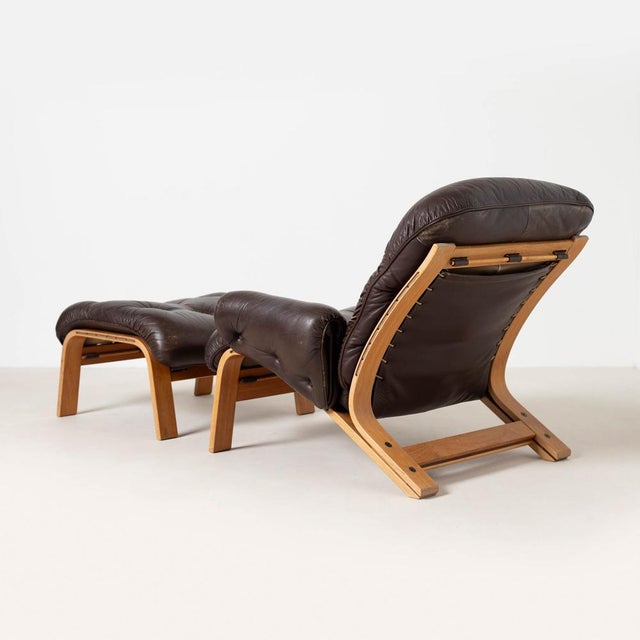 Set of Ry Wing Lounge Chair and Ottoman by Elsa and Nordahl Solheim for Rybo Mobler, Norway, 1970s For Sale - Image 6 of 15