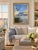 Original coastal oil painting by R. Henderson capturing a peaceful sunset over the ocean, viewed through windswept dunes...