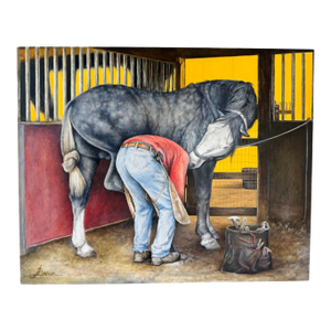 Original Oil Painting of Irish Draught Horse in Stable by Jan Gordon Brown, 2014
