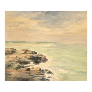 Rocky Shore, Mid Century Watercolor Seascape by M. C. Schmidt For Sale