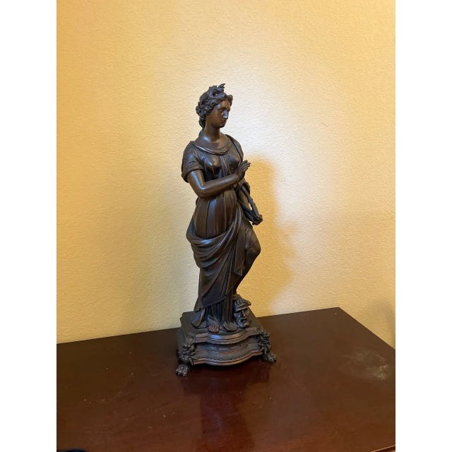 Mid 20th Century Large Neoclassical Allegorical Figure With Tragedy Mask, Bronze-Finished Spelter Sculpture For Sale - Image 17 of 18