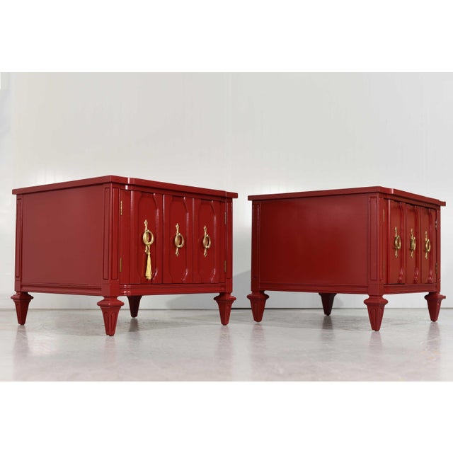 Transitional Mid Century Transitional Pair of Nightstands in Red - Newly Painted For Sale - Image 3 of 12