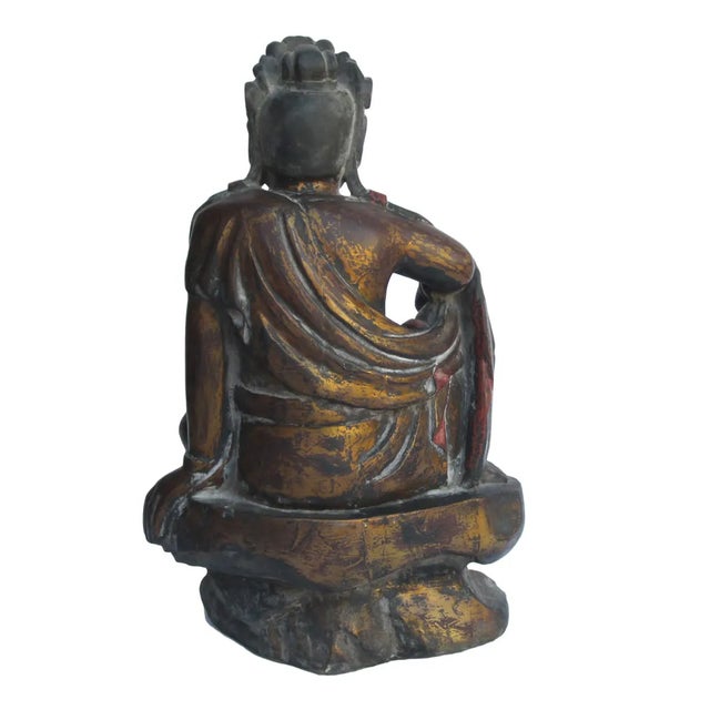 Vintage Chinese Brown Black Golden Wood Kwan Yin Statue For Sale - Image 4 of 5