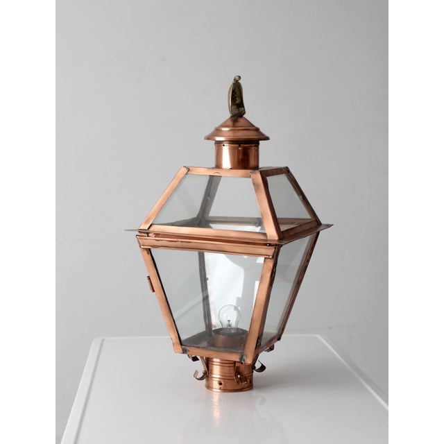 Vintage Copper Lantern Light Fixture With Brass Eagle Finial For Sale - Image 13 of 18