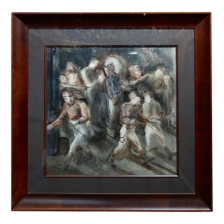 C. 1939 Carl Hugo Beetz "Jockeys" Mixed Media Painting For Sale