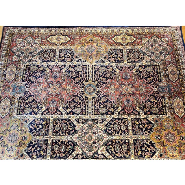 Vintage Kerman Style Room Size Rug, Handwoven Geometric Pattern, Navy & Burgundy, 8’ X 10’ For Sale In Chicago - Image 6 of 12